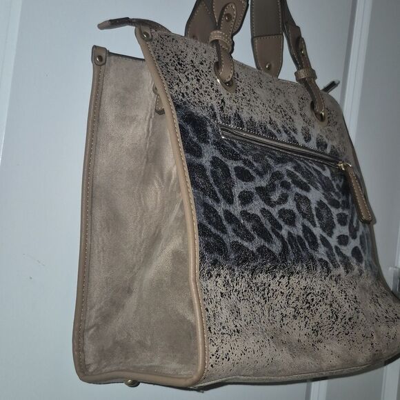 Sondra Roberts Squared Animal Print Taupe Crossbody Tote Bag - Picture 4 of 11
